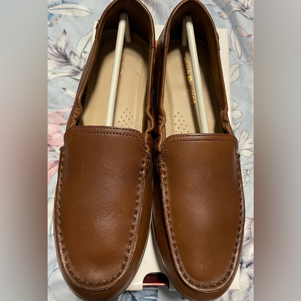 Hush Puppy Shoes Women’s Moccasin Loafers Brown Leather Flats Size 9W
